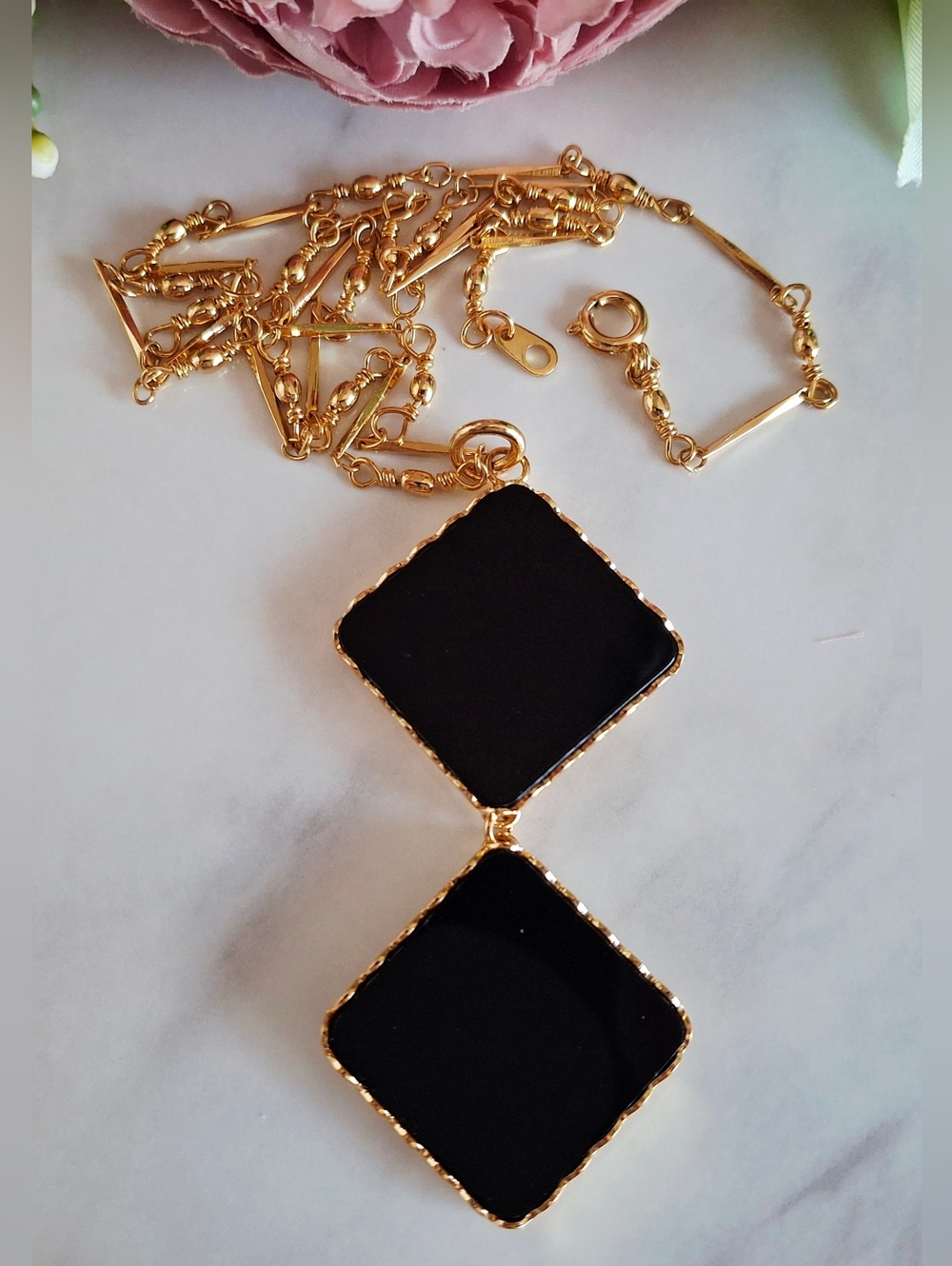 Vintage 80s 🖤🖤Black Diamond Pendant Necklace
